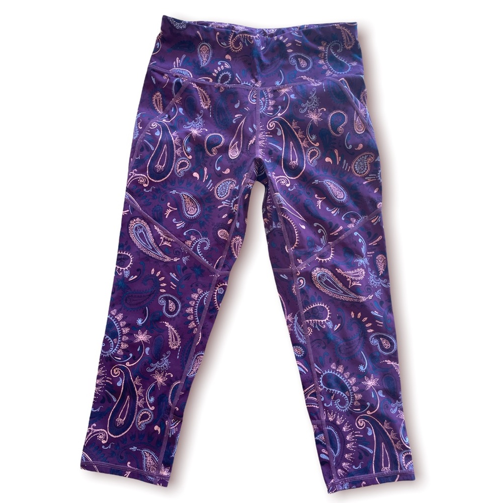 SWEATY Betty The Power maroon/purple paisley cropped leggings, size small